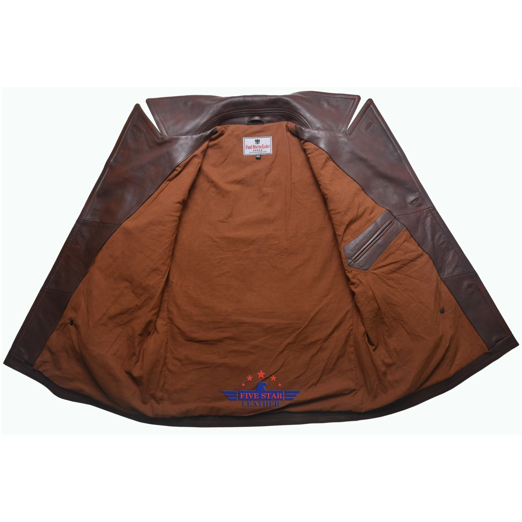 Fivestar Leather Men Double Breasted Horse Hide Mid Brown Coat