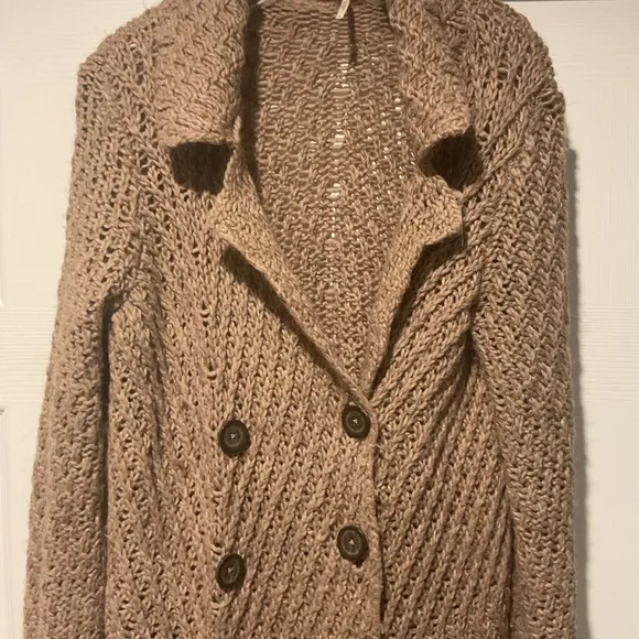 Free People Alpaca Wool Long Knit Cardigan Trench Sweater Coat Duster Jacket, M