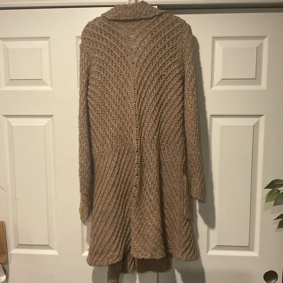 Free People Alpaca Wool Long Knit Cardigan Trench Sweater Coat Duster Jacket, M