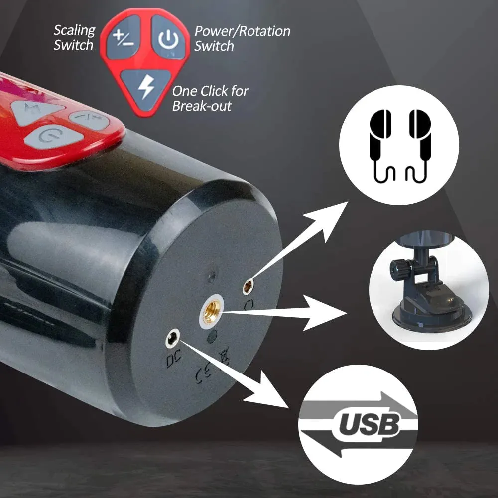 Free telescopic male masturbation cup that rotates into a vaginal vibrator