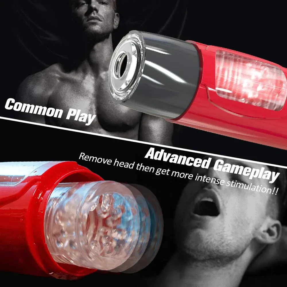 Free telescopic male masturbation cup that rotates into a vaginal vibrator