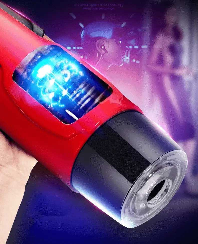 Free telescopic male masturbation cup that rotates into a vaginal vibrator