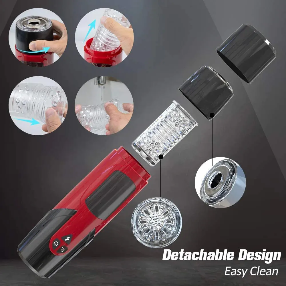 Free telescopic male masturbation cup that rotates into a vaginal vibrator