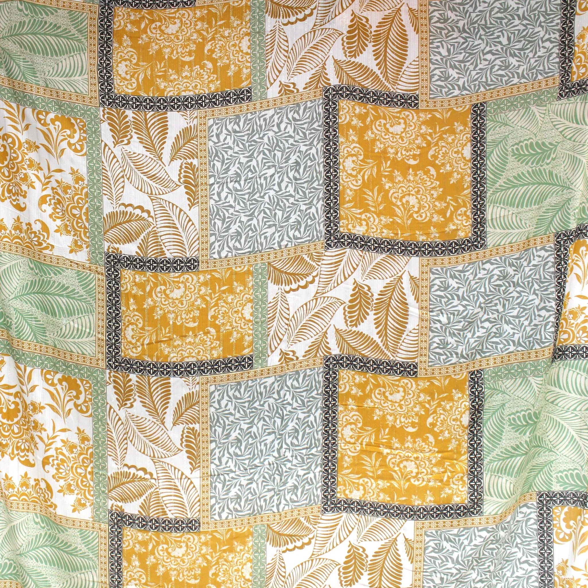 French 'dandelion and sage' boho metallic stripe viscose woven