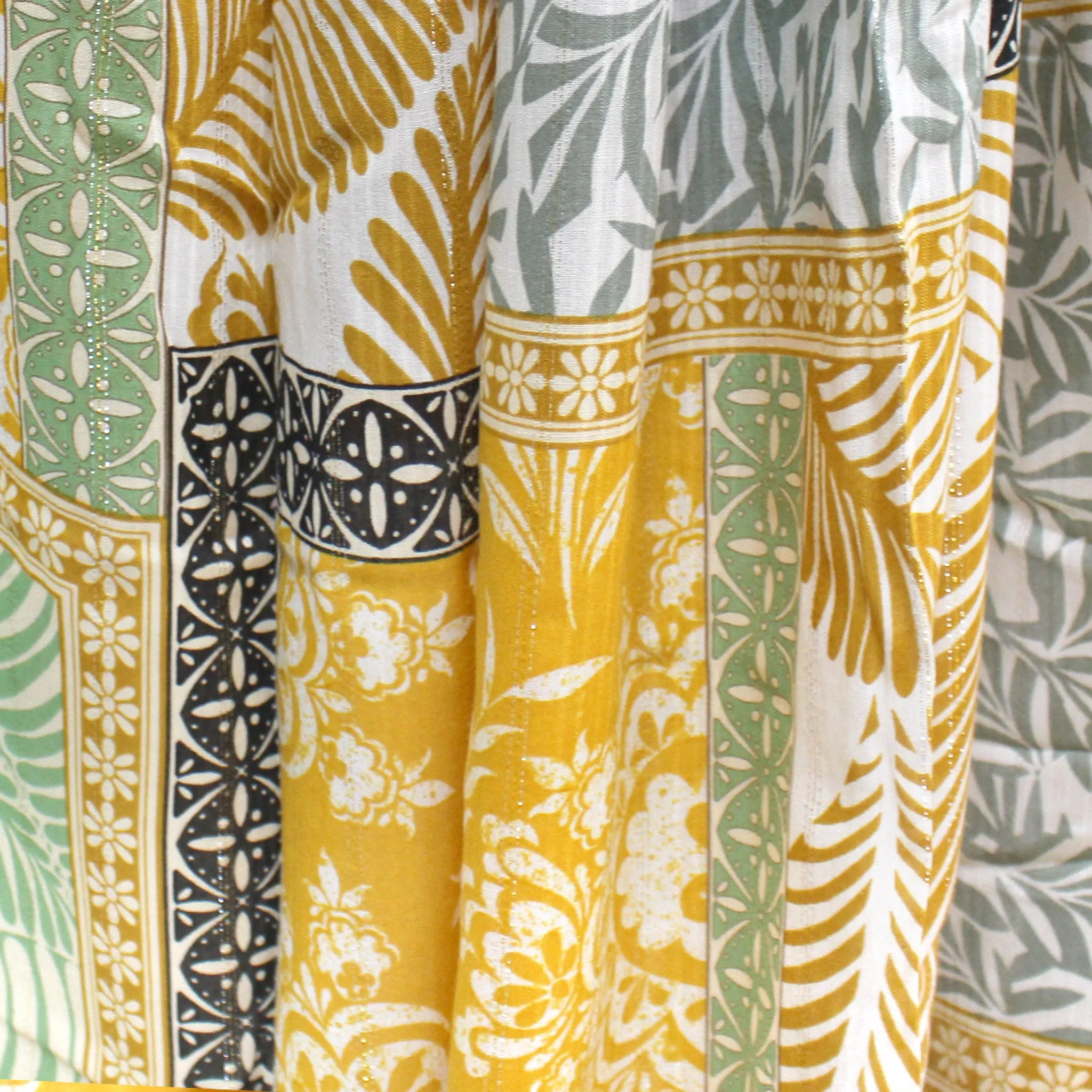 French 'dandelion and sage' boho metallic stripe viscose woven