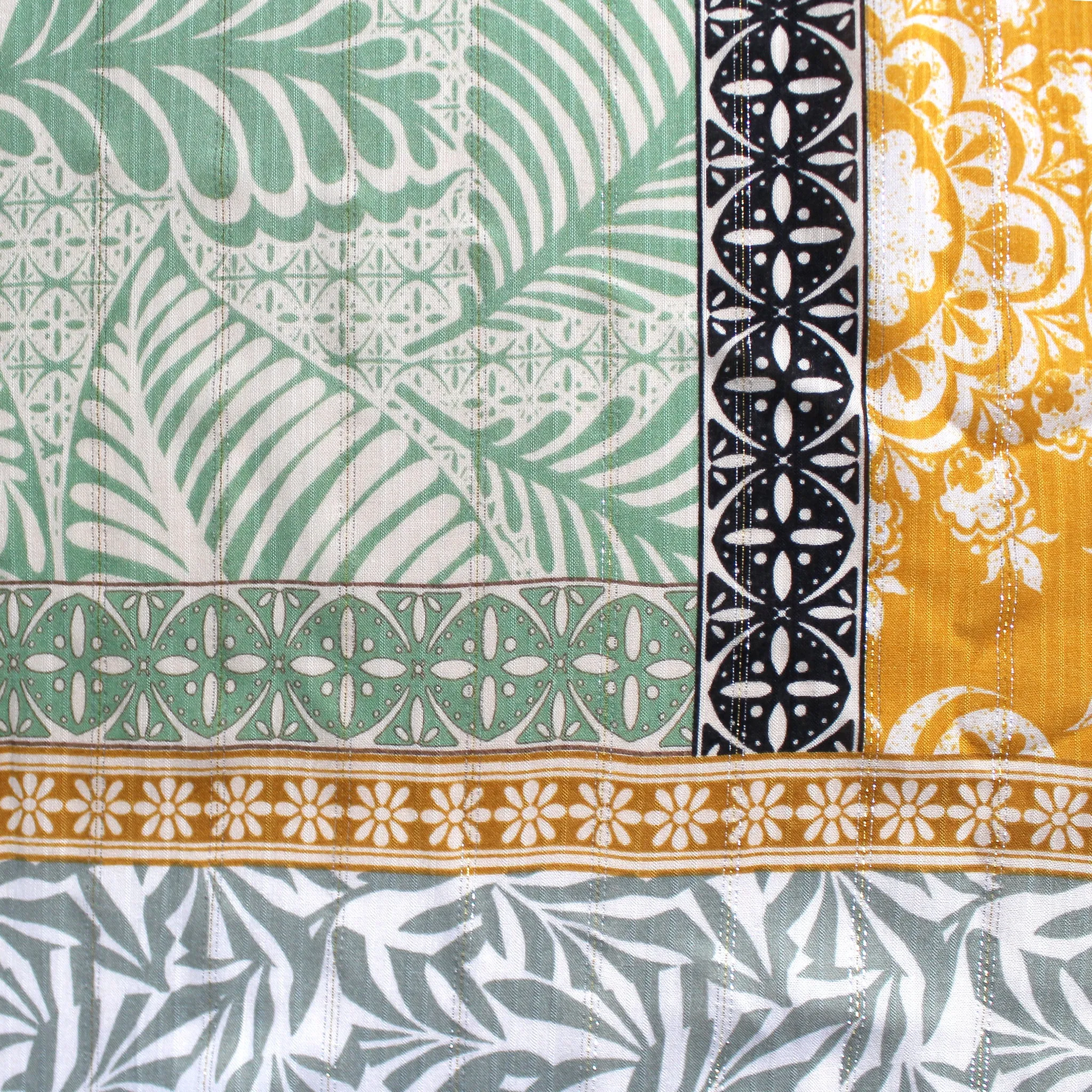 French 'dandelion and sage' boho metallic stripe viscose woven