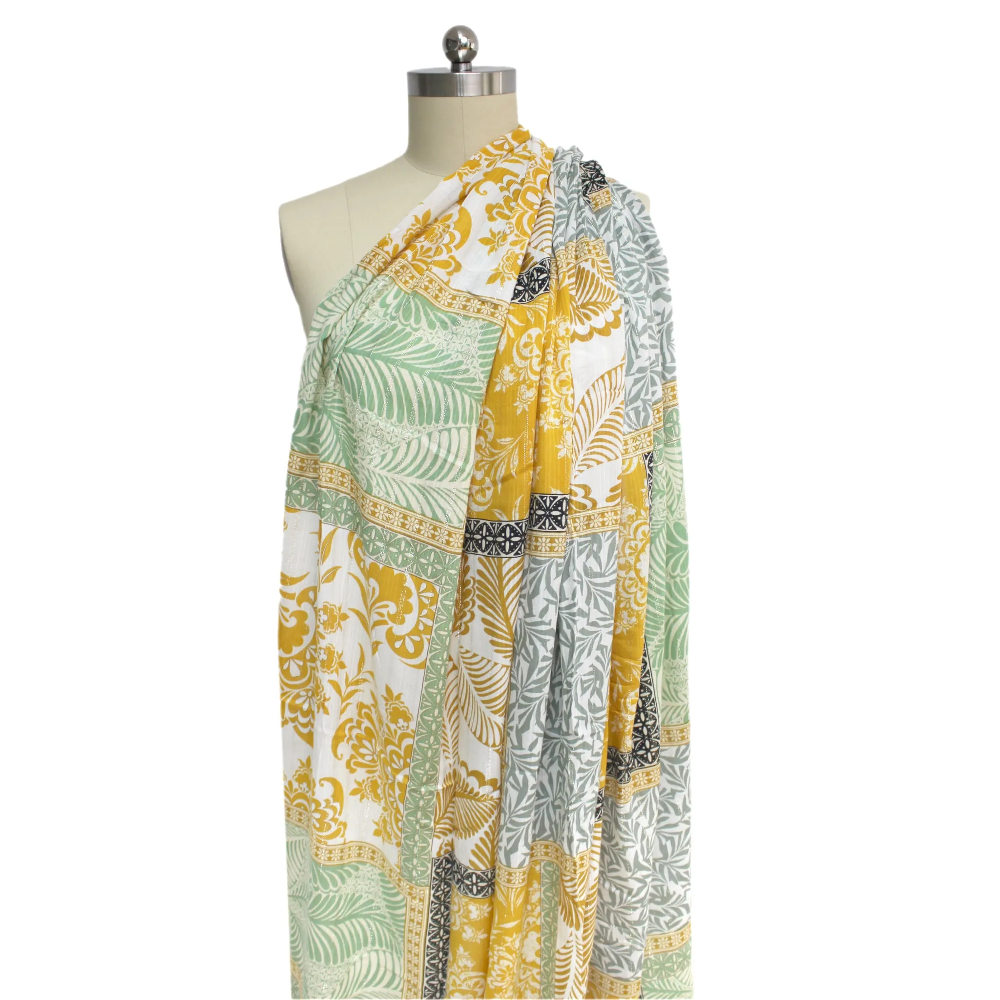 French 'dandelion and sage' boho metallic stripe viscose woven