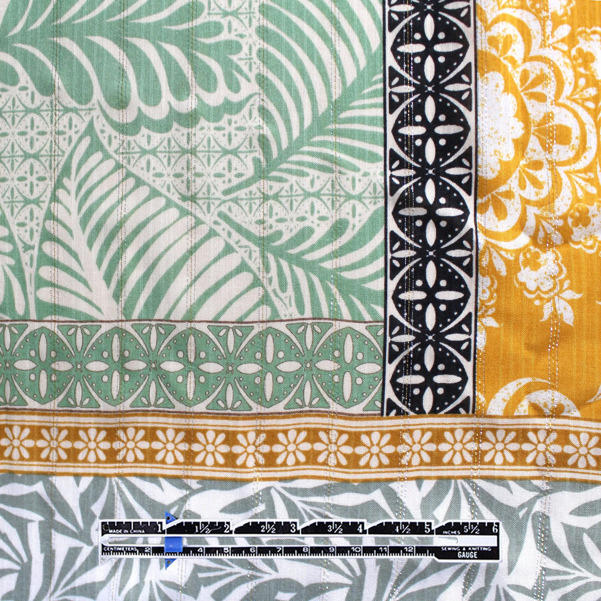 French 'dandelion and sage' boho metallic stripe viscose woven
