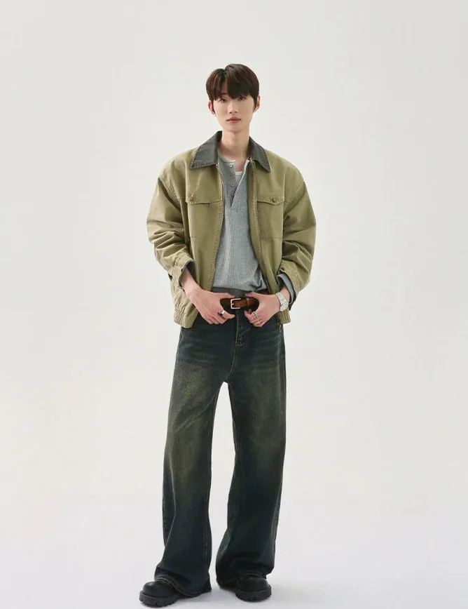 Full Zip denim Jacket with Lapels