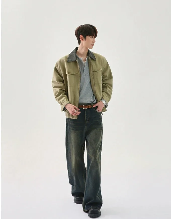 Full Zip denim Jacket with Lapels