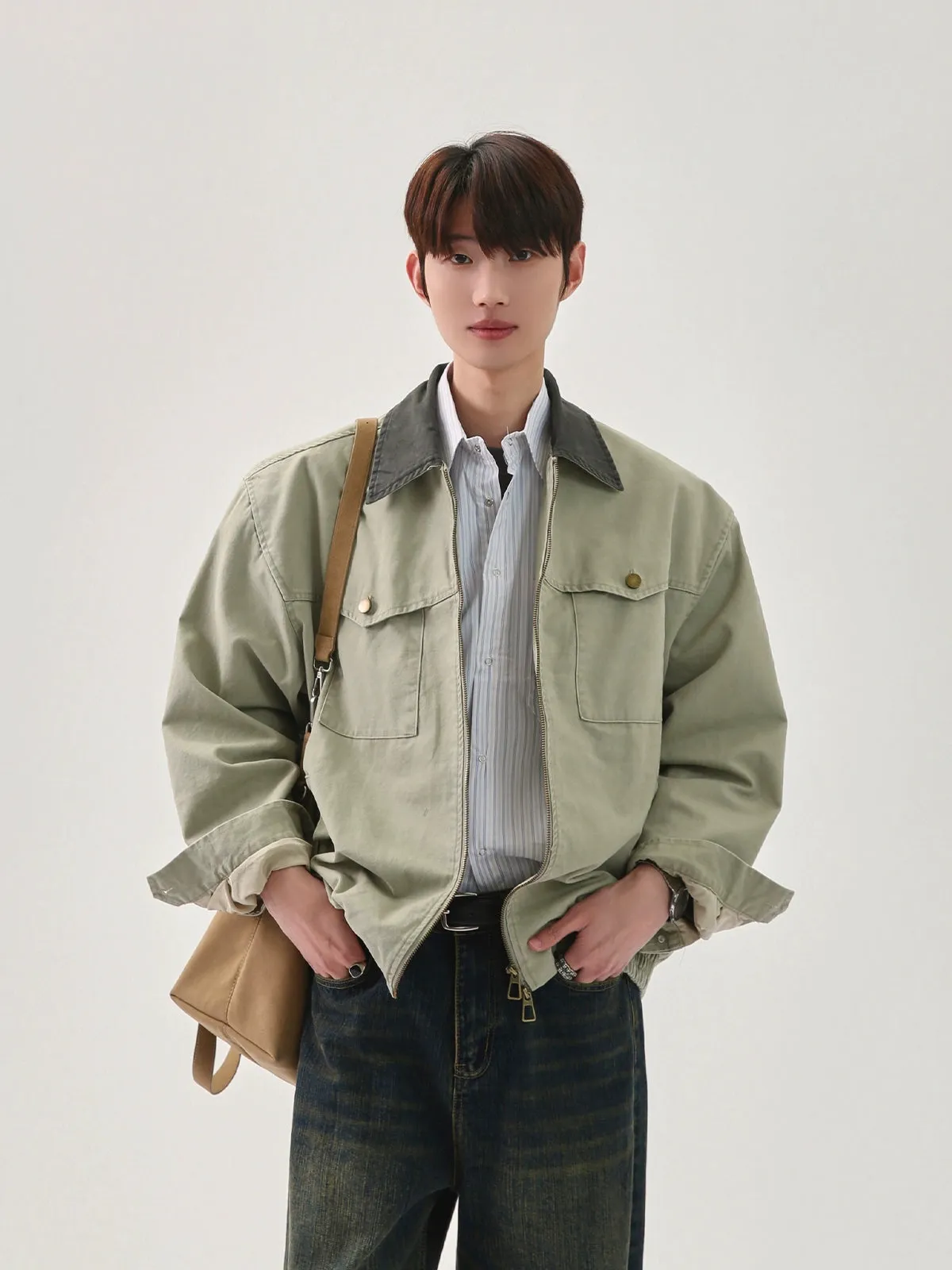 Full Zip denim Jacket with Lapels
