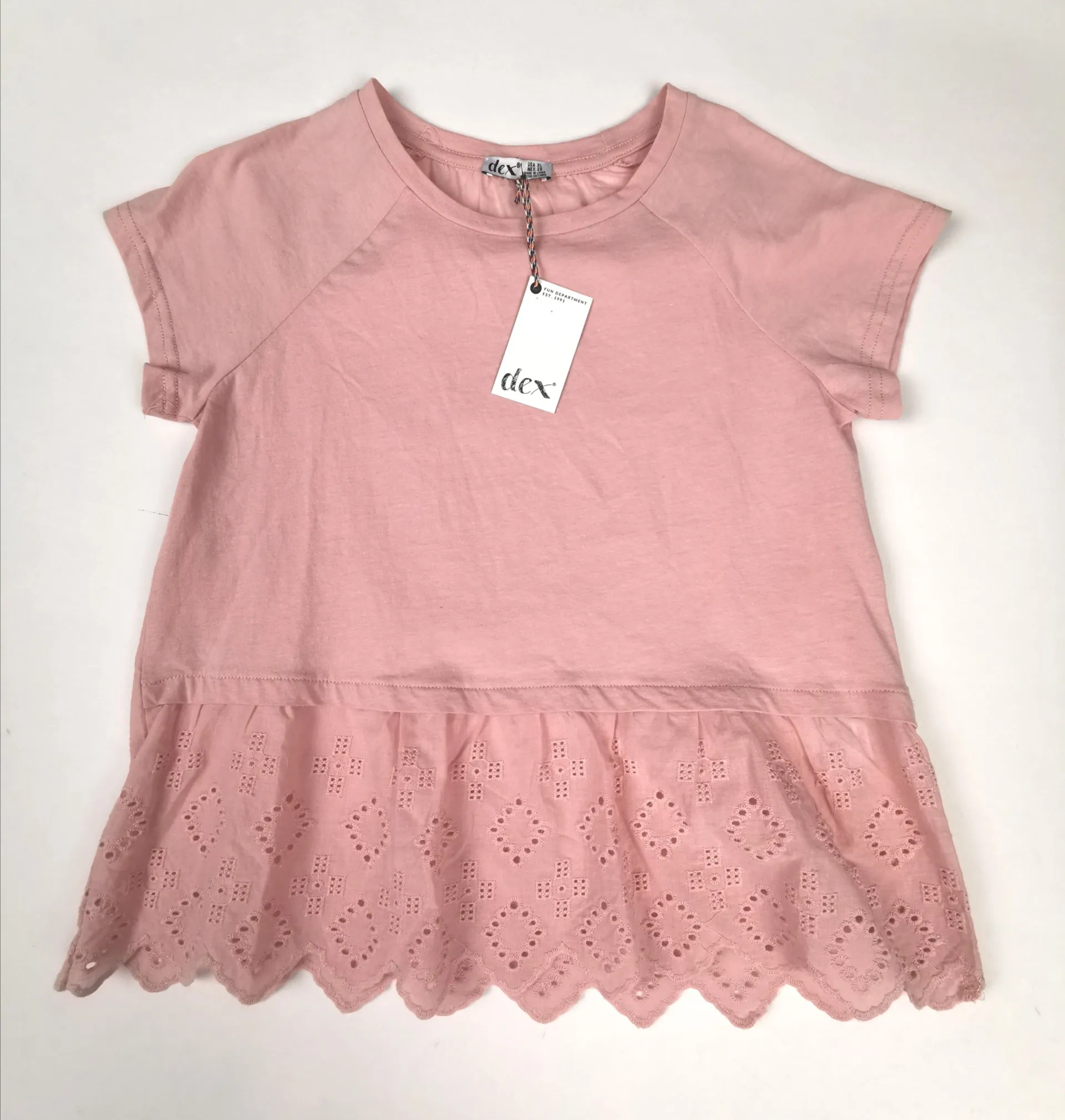 GIRL SIZE EXTRA LARGE (14 YEARS) - DEX Kids, Boho T-Shirt, Soft Pink NWT B54