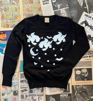 GLOW IN THE DARK SPOOKY NIGHT  FITTED SWEATER *BLACK