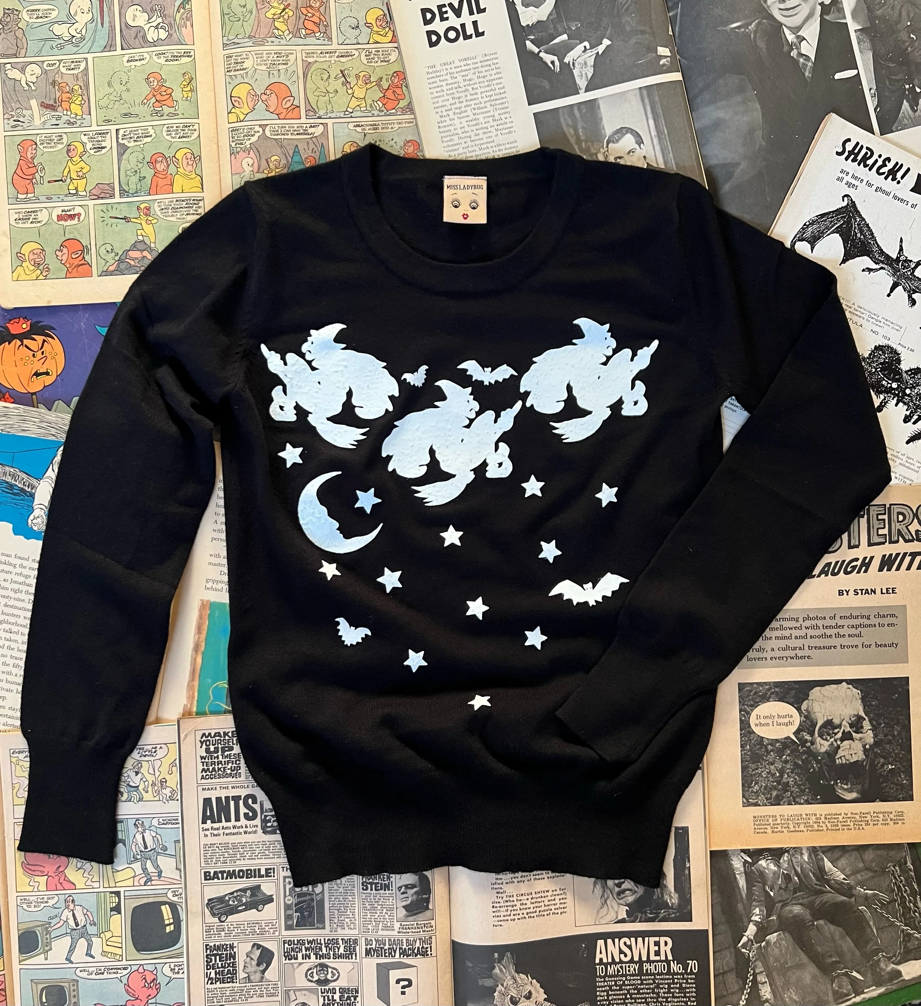 GLOW IN THE DARK SPOOKY NIGHT  FITTED SWEATER *BLACK