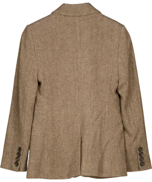 Goelia Brown Wool Single Breasted Herringbone Blazer Jacket UK S