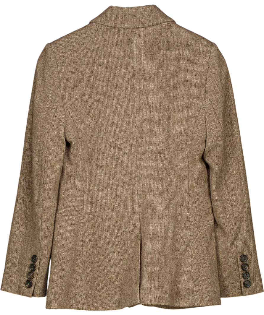 Goelia Brown Wool Single Breasted Herringbone Blazer Jacket UK S