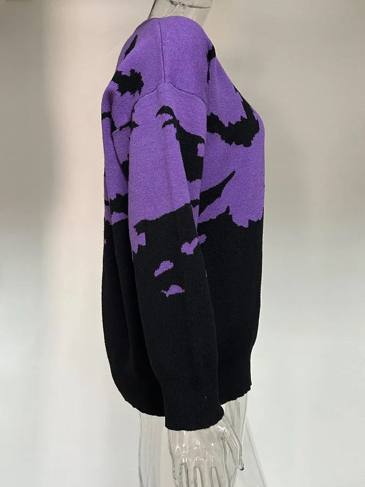 Gothic Bat Pattern Sweater