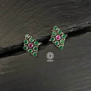 Green and Maroon Stone Silver Toe Ring