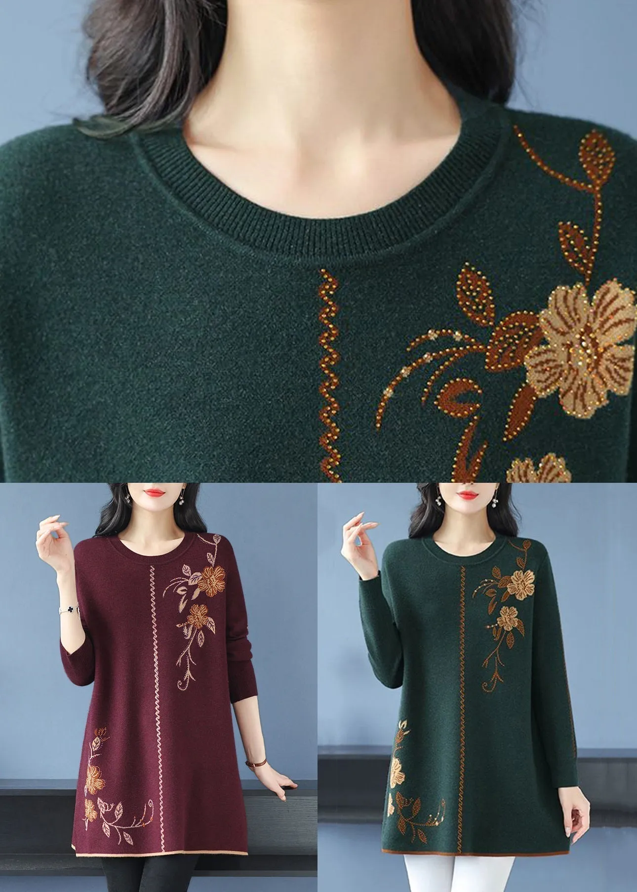 Green Zircon Cozy Wool Knit Sweaters O Neck Spring TB029
