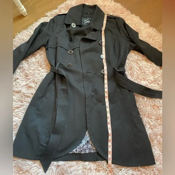 Guess Black Trench Coat Double breasted lightweight size medium