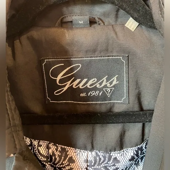 Guess Black Trench Coat Double breasted lightweight size medium