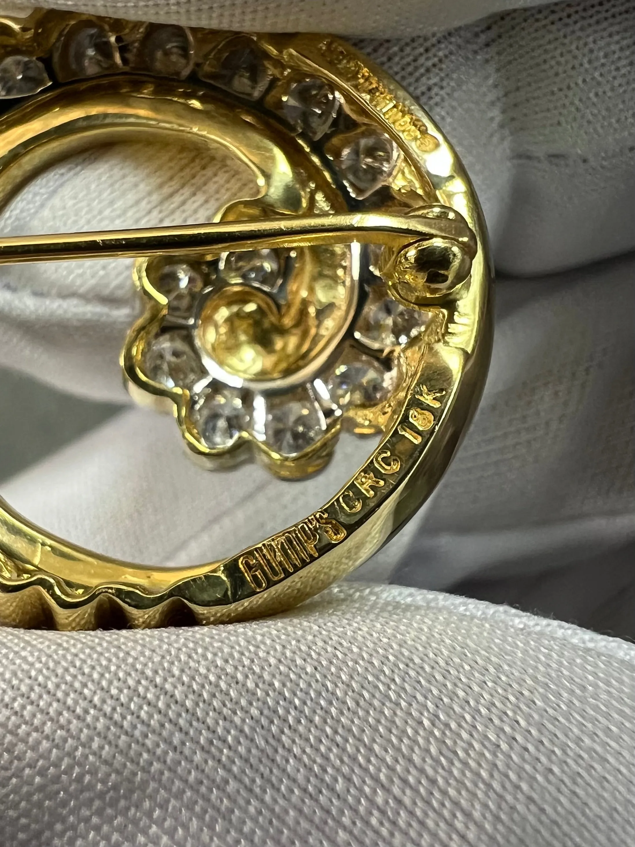 Gump’s Diamond 18k Yellow Gold Brooch By Ron McNamer