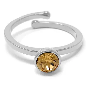 Harley Adjustable Ring with Yellow Brown Light Topaz Round Crystals from Swarovski Silver Toned Rhodium Plated