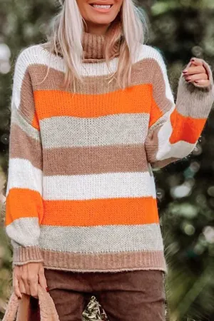 Hazel Blues® |  Color Block Drop Shoulder Turtleneck Sweater
