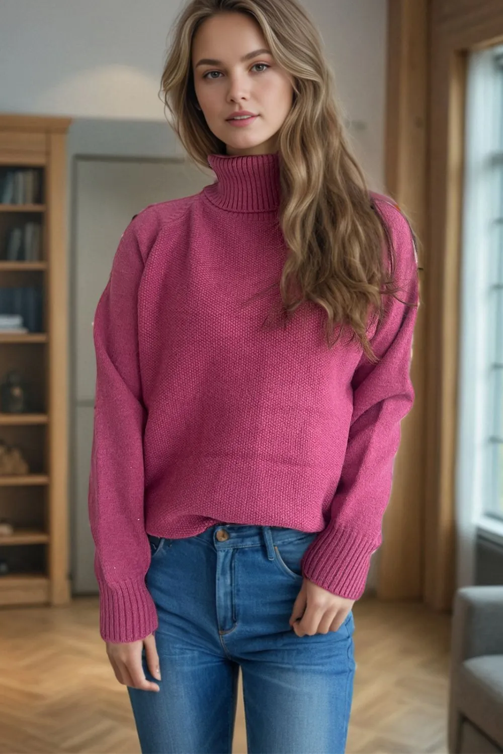 Hazel Blues® |  Ribbed Turtleneck Raglan Sleeve Sweater