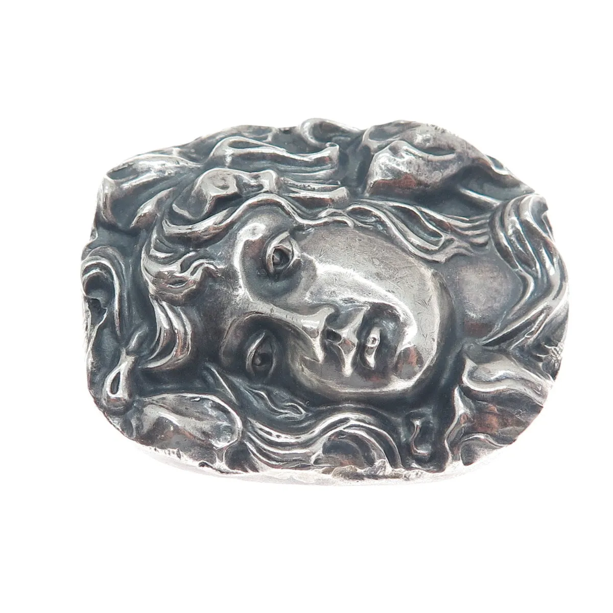 HENRYK WINOGRAD 999 Fine Silver Antique Lady Oxidized Pin Pendant (missing pin)