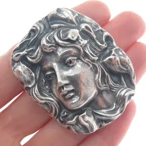 HENRYK WINOGRAD 999 Fine Silver Antique Lady Oxidized Pin Pendant (missing pin)