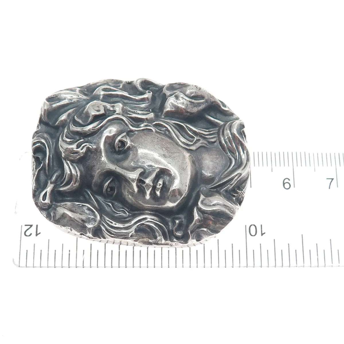 HENRYK WINOGRAD 999 Fine Silver Antique Lady Oxidized Pin Pendant (missing pin)