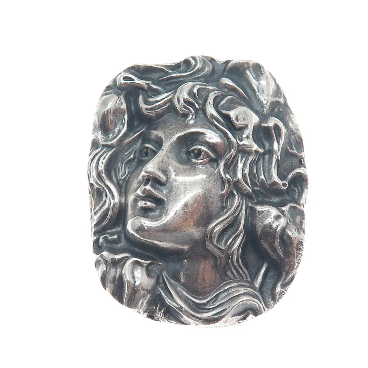 HENRYK WINOGRAD 999 Fine Silver Antique Lady Oxidized Pin Pendant (missing pin)