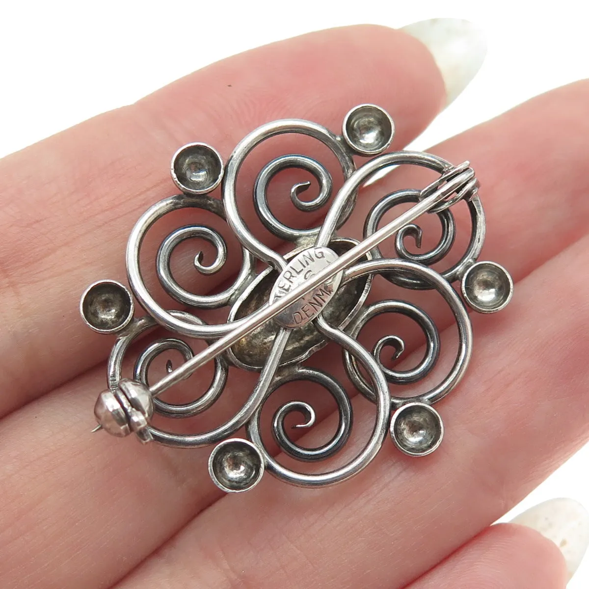 HERMAN SIERSBOL 925 Sterling Silver Antique Denmark Ornate Pin Brooch