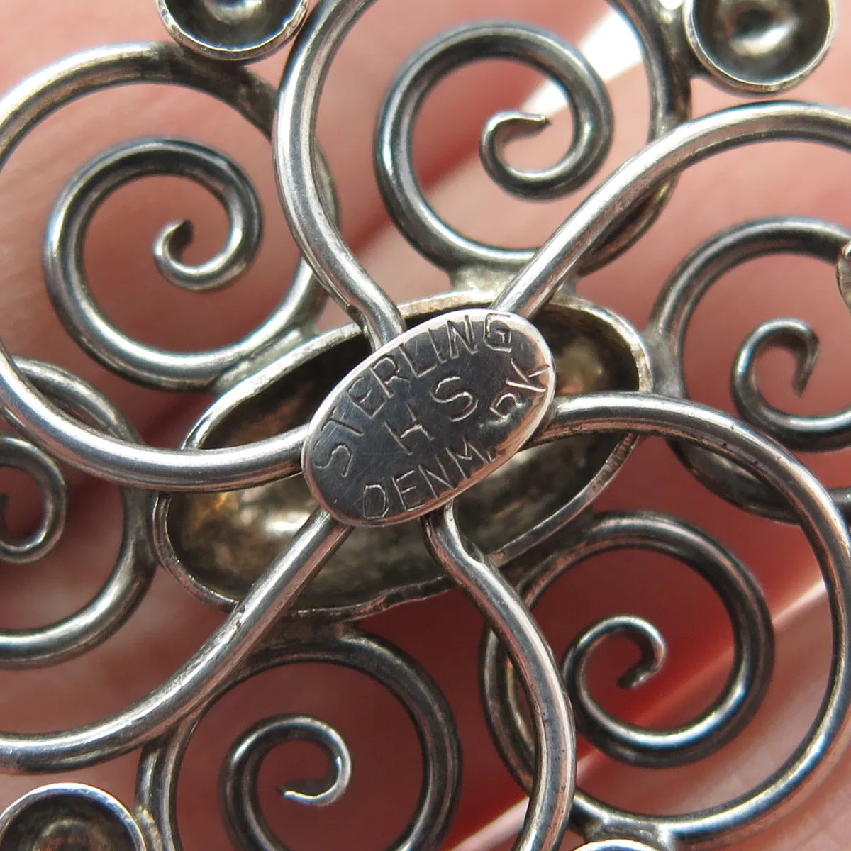 HERMAN SIERSBOL 925 Sterling Silver Antique Denmark Ornate Pin Brooch
