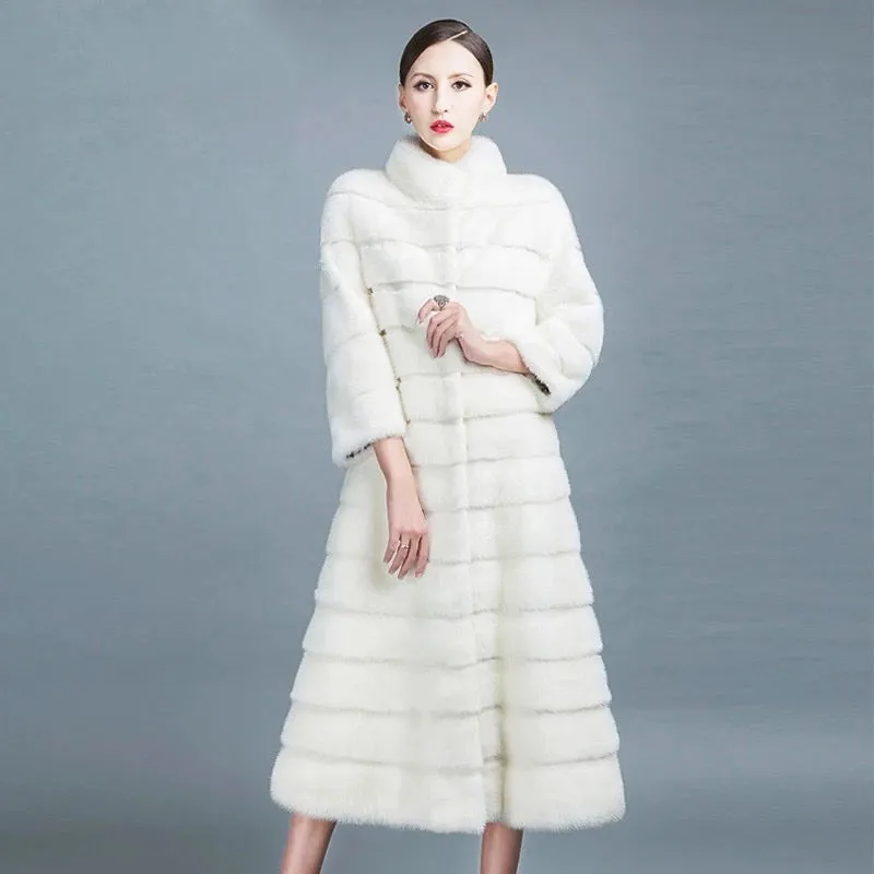 High Quality Natural Mink Fur Long Real White Coats