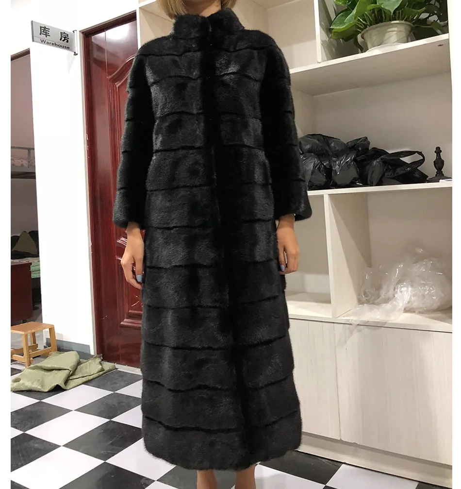 High Quality Natural Mink Fur Long Real White Coats