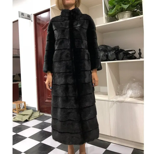 High Quality Natural Mink Fur Long Real White Coats
