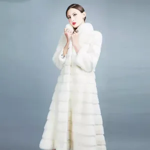 High Quality Natural Mink Fur Long Real White Coats