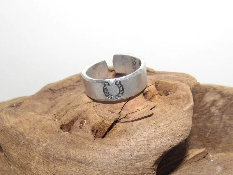 Horseshoe ring, Western theme Personalized Adjustable stamped ring,  inspiration rings, adjustable silver ring, stamped jewelry, boho ring