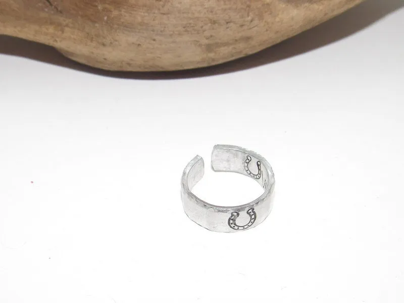 Horseshoe ring, Western theme Personalized Adjustable stamped ring,  inspiration rings, adjustable silver ring, stamped jewelry, boho ring
