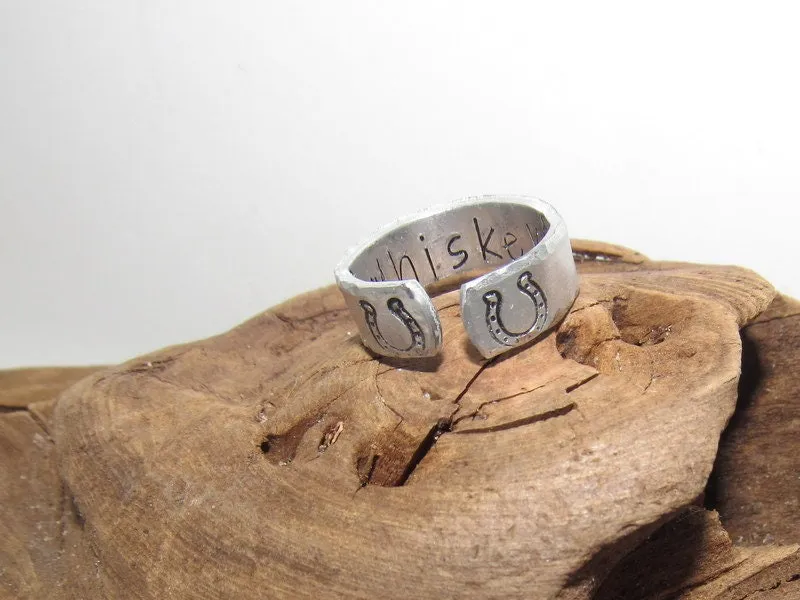 Horseshoe ring, Western theme Personalized Adjustable stamped ring,  inspiration rings, adjustable silver ring, stamped jewelry, boho ring