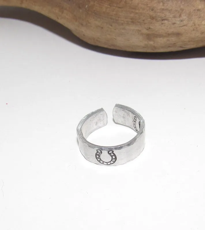 Horseshoe ring, Western theme Personalized Adjustable stamped ring,  inspiration rings, adjustable silver ring, stamped jewelry, boho ring