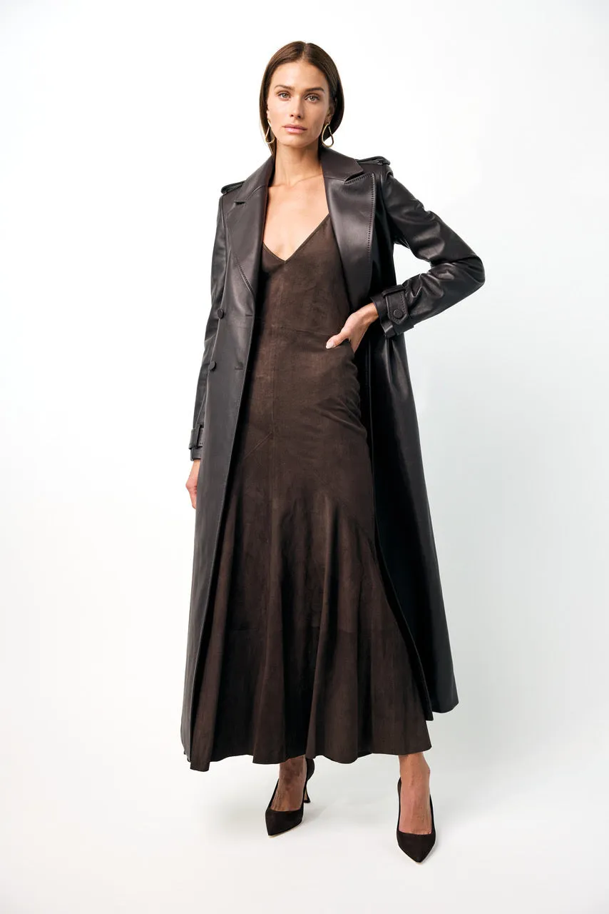 Houstt Trench Coat in Dark Chocolate Leather