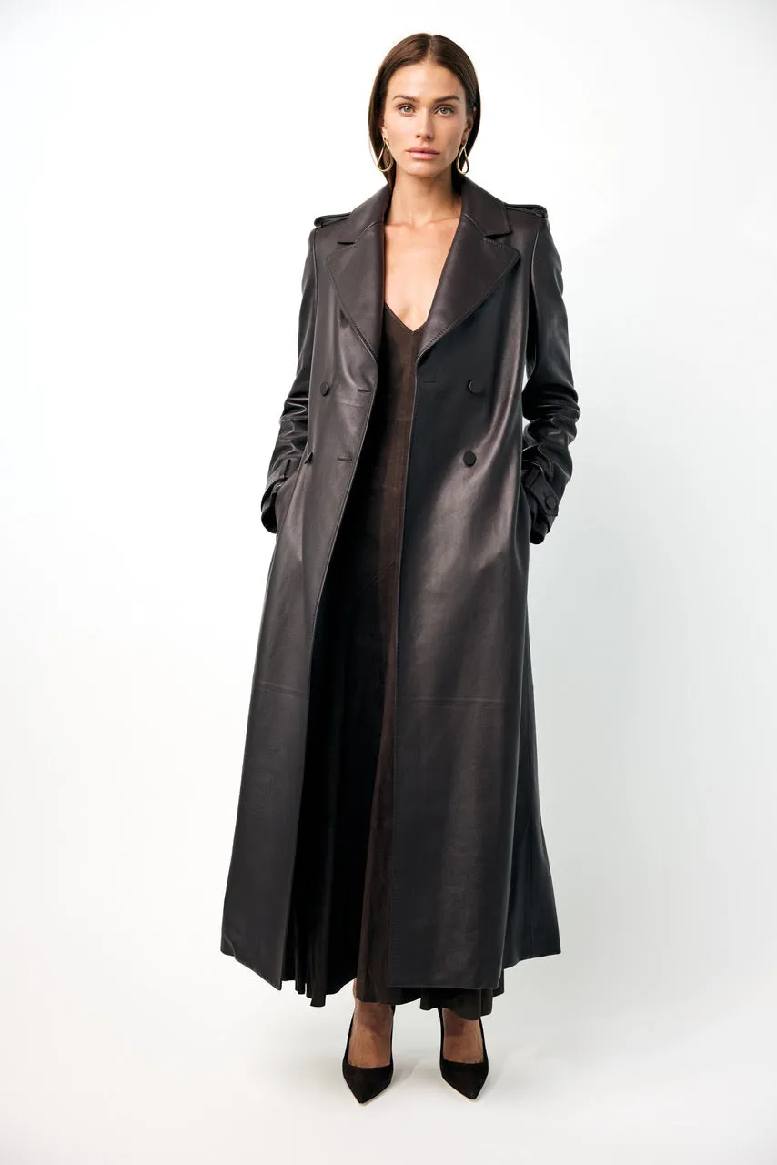 Houstt Trench Coat in Dark Chocolate Leather