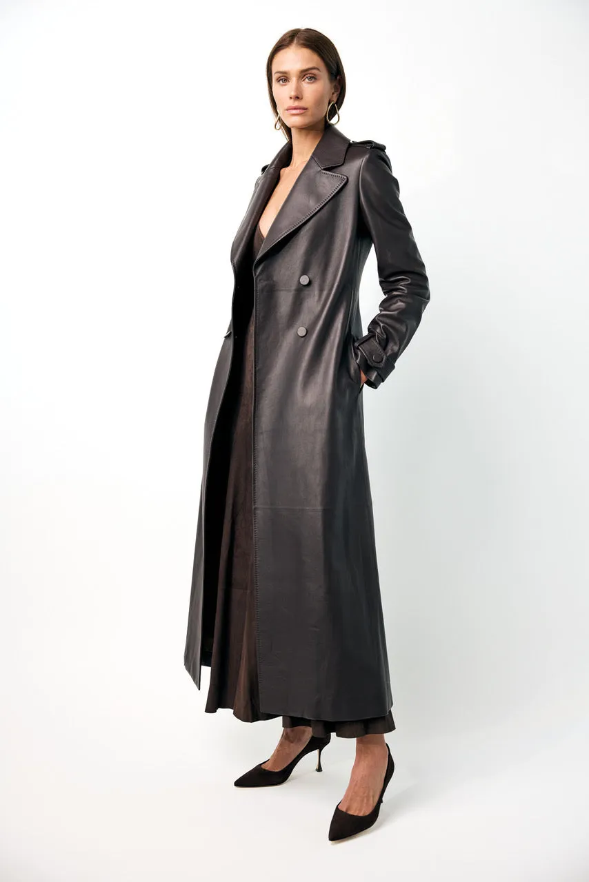 Houstt Trench Coat in Dark Chocolate Leather