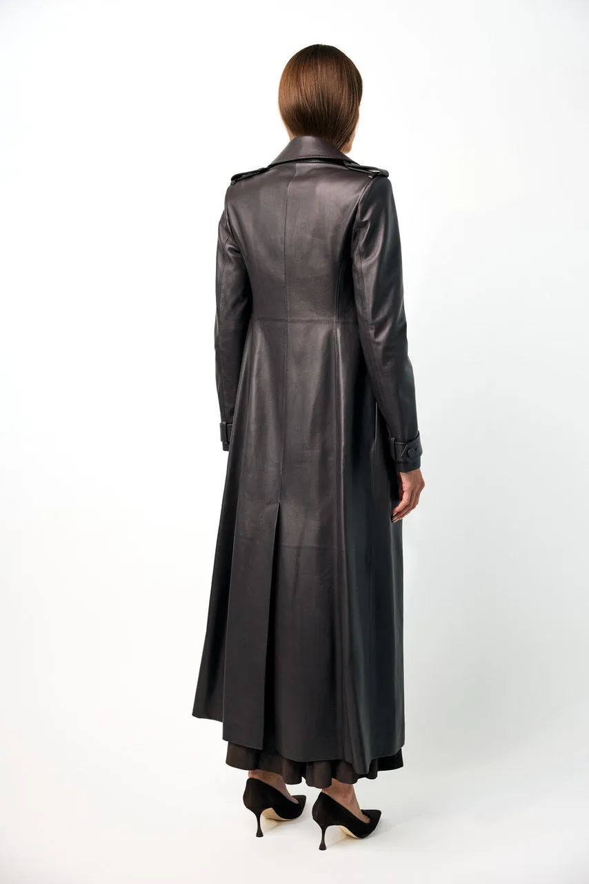 Houstt Trench Coat in Dark Chocolate Leather