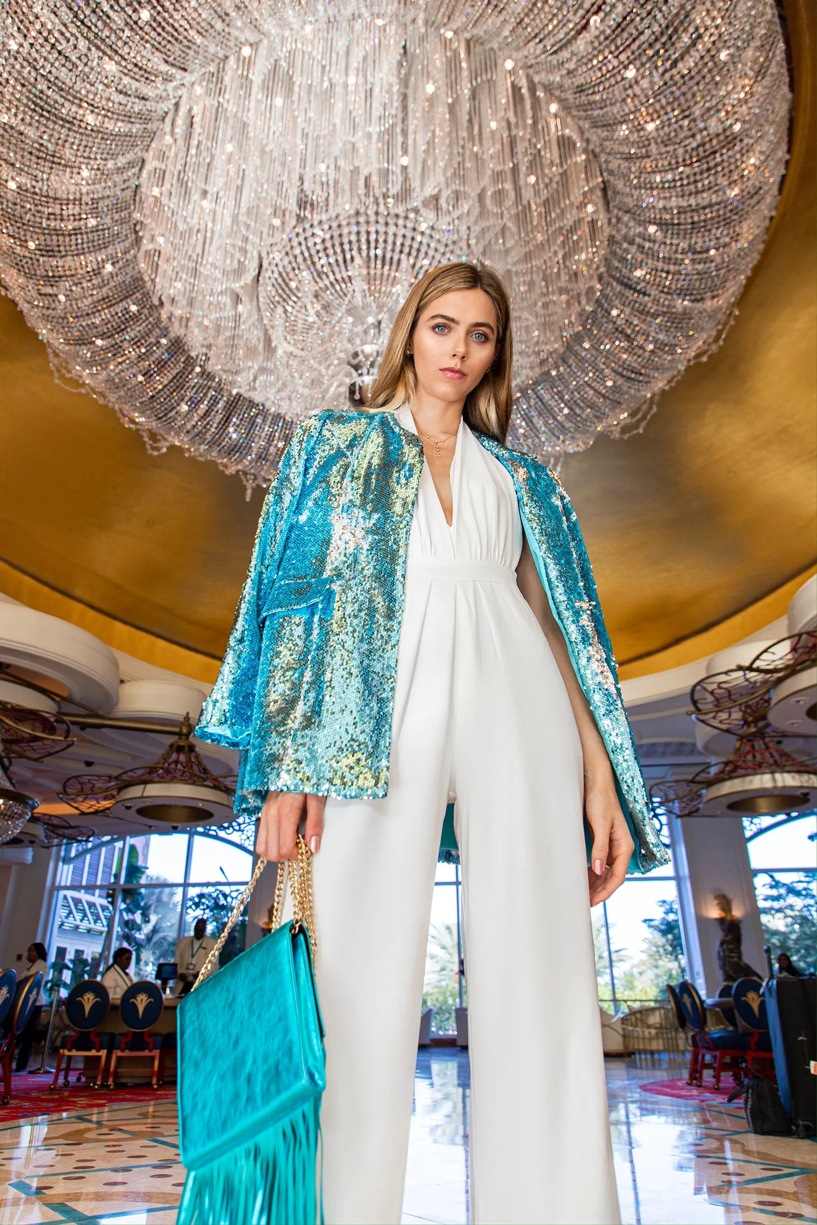 Ilona Rich Blue & Silver Sequin Single Breasted Blazer