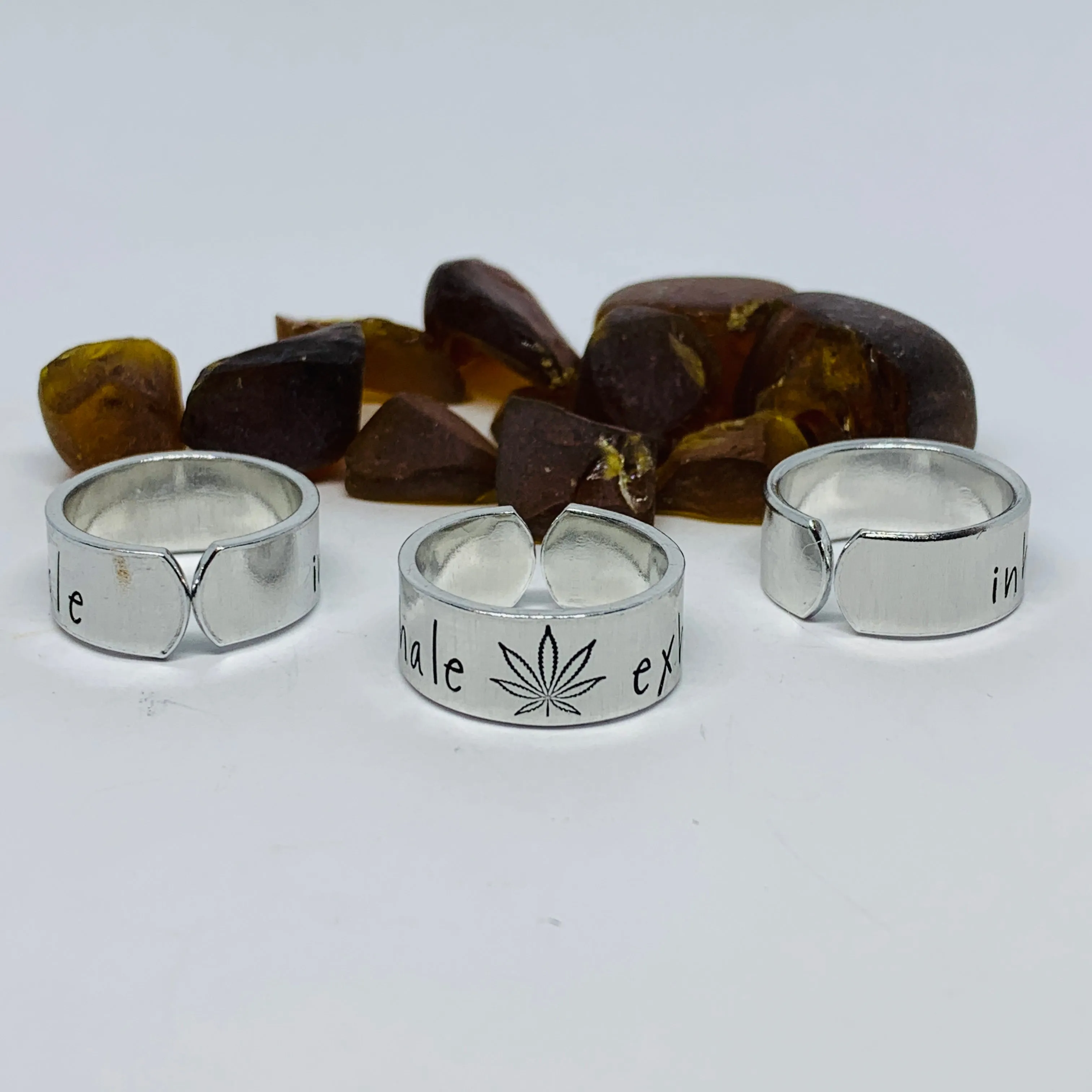 Inhale Exhale Hand Stamped Ring | Dispensary Pot Ring | Stamped Metal Cuff Ring | Marijuana Friendly | Pothead Jewelry | Weed Cannabis