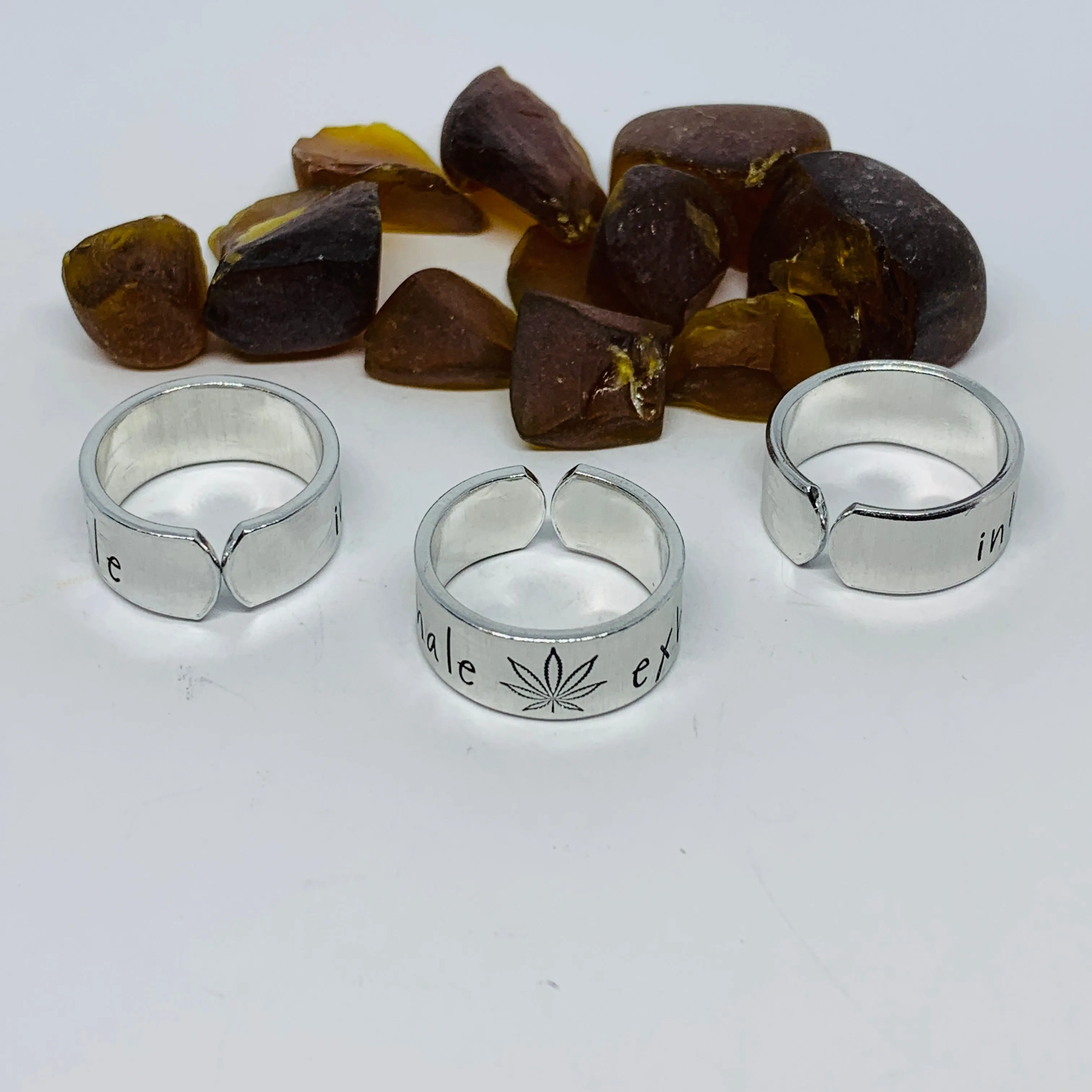Inhale Exhale Hand Stamped Ring | Dispensary Pot Ring | Stamped Metal Cuff Ring | Marijuana Friendly | Pothead Jewelry | Weed Cannabis
